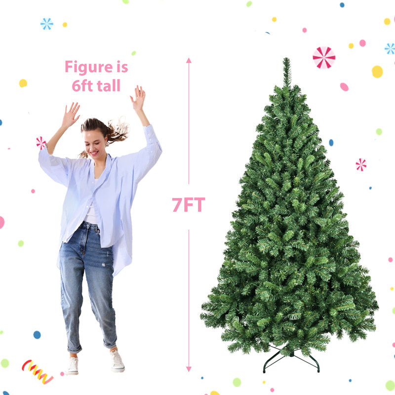 Arbre de Noël de 7 pi avec 380 lumières à DEL, contrôle, synchro musicale, 1339 pointes, branches articulées et support en métal pour un affichage des Fêtes encastré