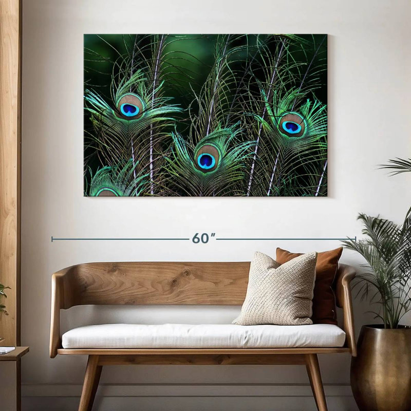 Ornate Peacock Feathers, 32" H x 48" W