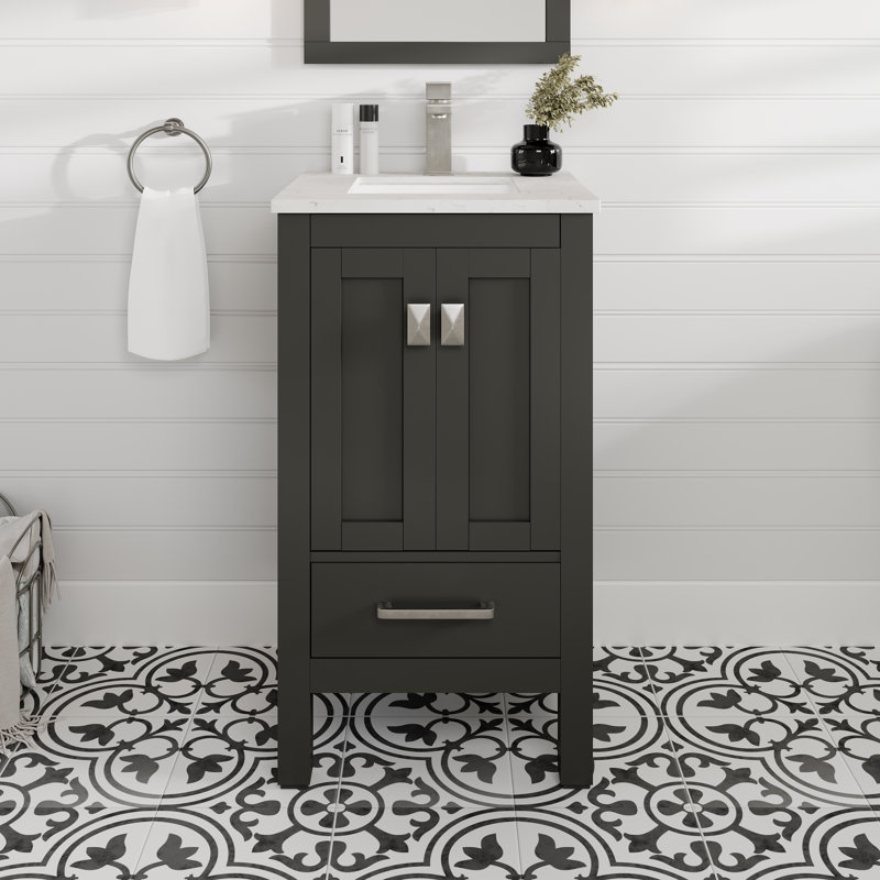 Meuble-lavabo avec comptoir et lavabo encastré en porcelaine l 20 po x P 18 po London, Quartz - blanc de Carrare, Espresso