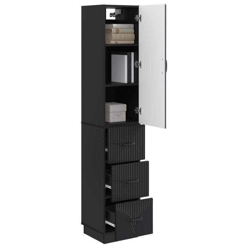  Cabinet Set 2 Pcs Engineered Wood Storage Home Organization Office, Black