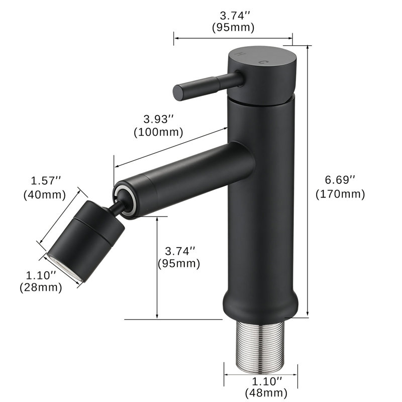 Robinet rotatif noir 360 360, Noir mat