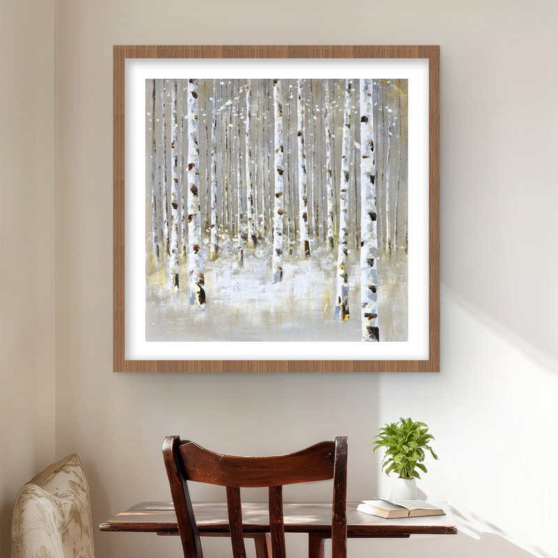 «Birch Forest by Winter - Brown Snow», reproduction encadrée matte