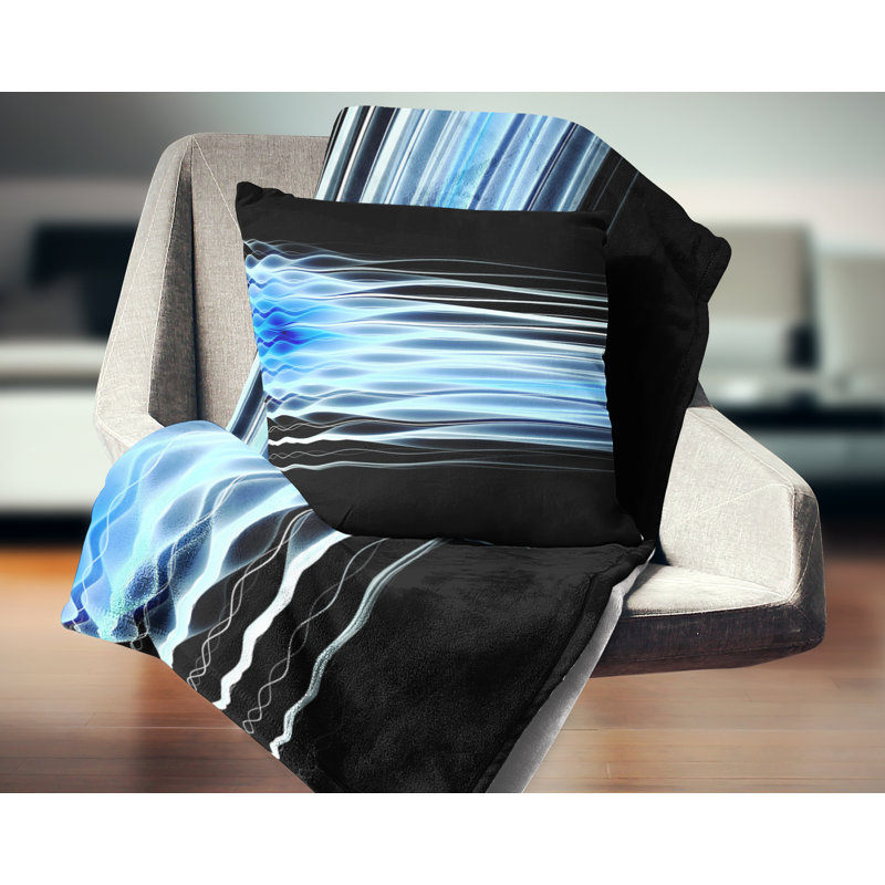  Coussin abstrait à vagues fractales, 16 po x 16 po, Coussin décoratif