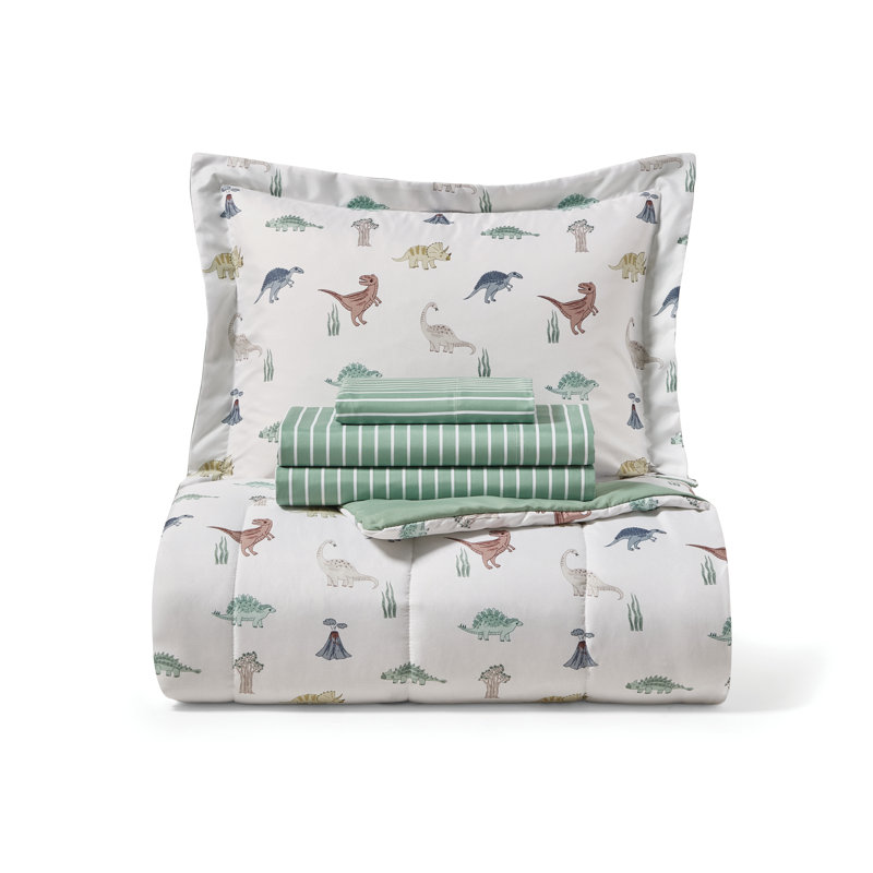Ensemble de lit dans un sac Dreamino Dino Buddies, vert, Lit simple dans un sac (5 pièces au total)