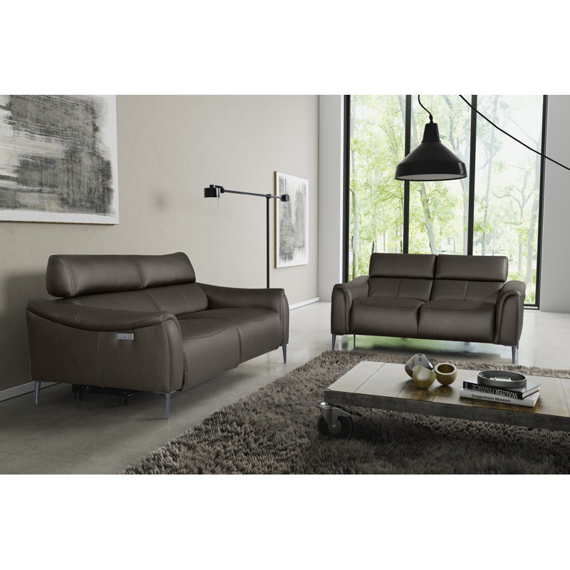 164 cm Genuine Leather Pillow Top Arm Reclining Sofa, Anthracite