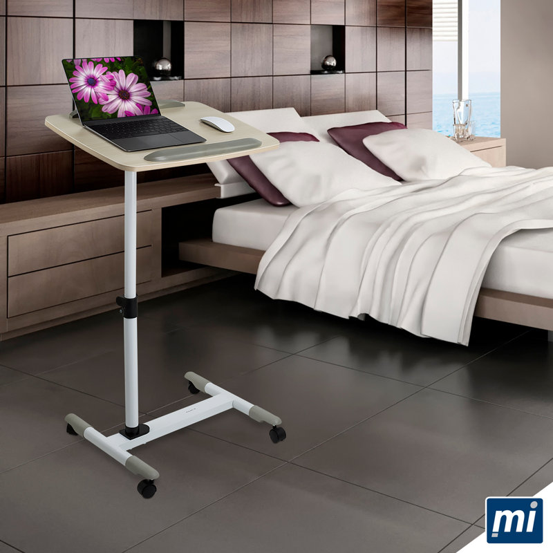 White Adjustable Height Laptop Cart with Drawer and Casters