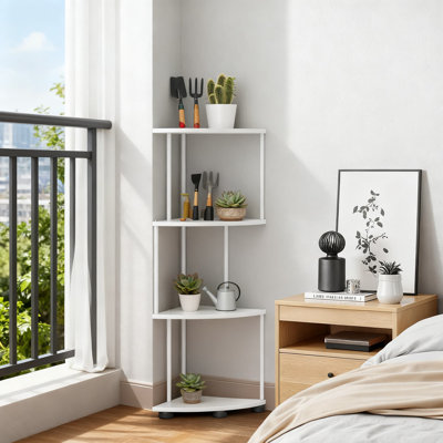 Étagère d'angle à 4 niveaux en métal, présentoir de coin robuste et étagère de rangement pour le salon, la chambre à coucher et le bureau, bibliothèque murale peu encombrante