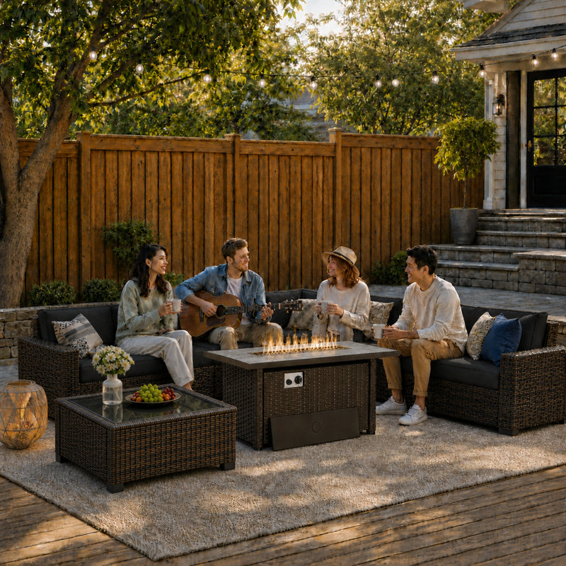 Ensemble de conversation de patio en osier avec coussins, Yes, 5Pcs:2Tables, 3-Seater Sofa, 2 Seater-Sofa, Chair, Black