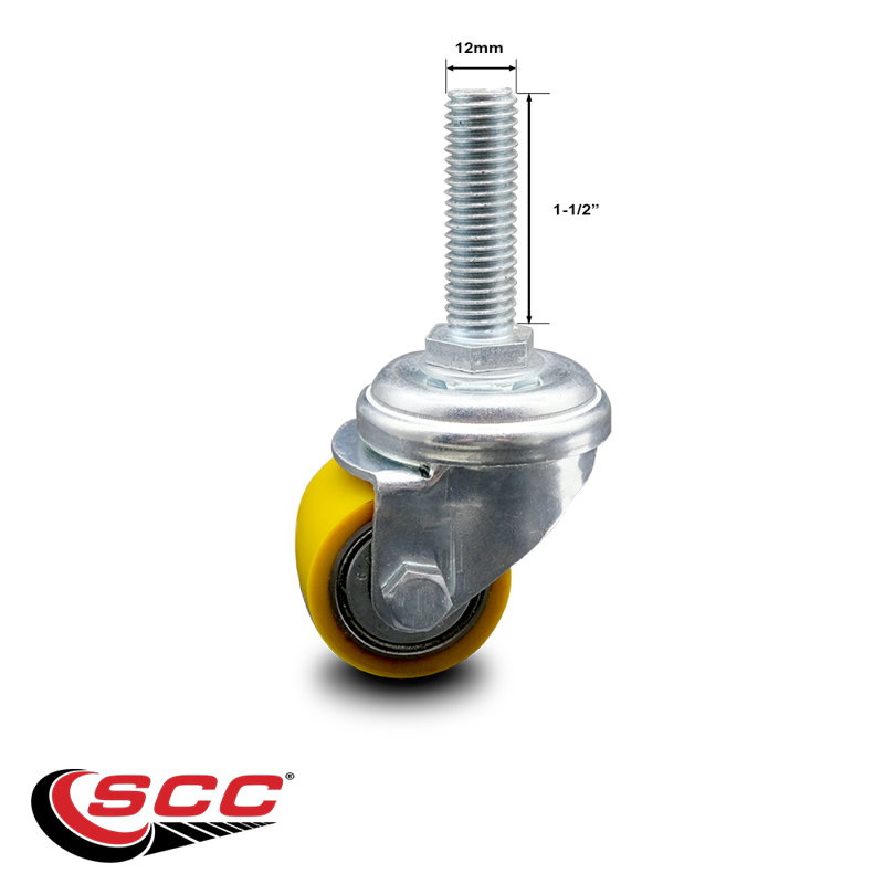 Low Profile Polyurethane 35mm Wheel 12mm Threaded Stem Caster Service Caster