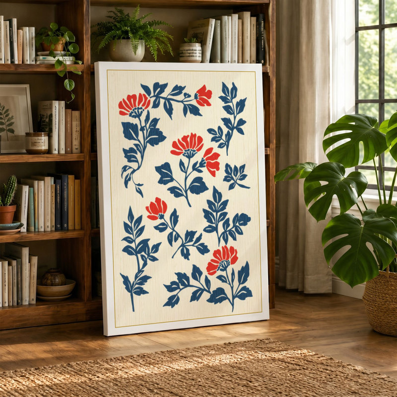 Scattered Botanicals Botanical - Wrapped Canvas, 30x20 - 76.2 x 50.8 cm, Teal Border