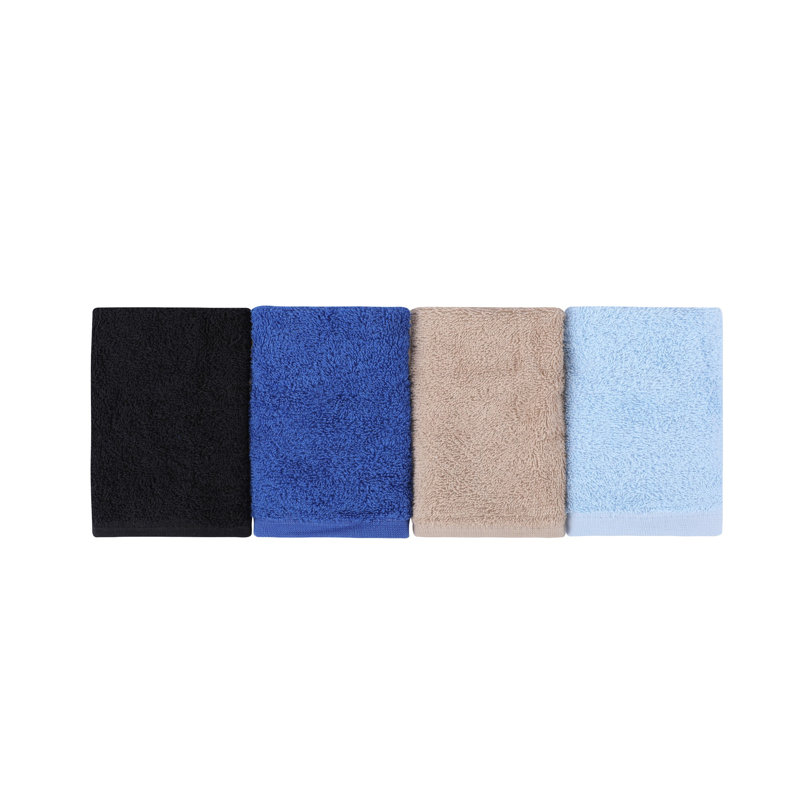 Ensemble de 4 serviettes de bain 100% coton, Bleu / beige / noir