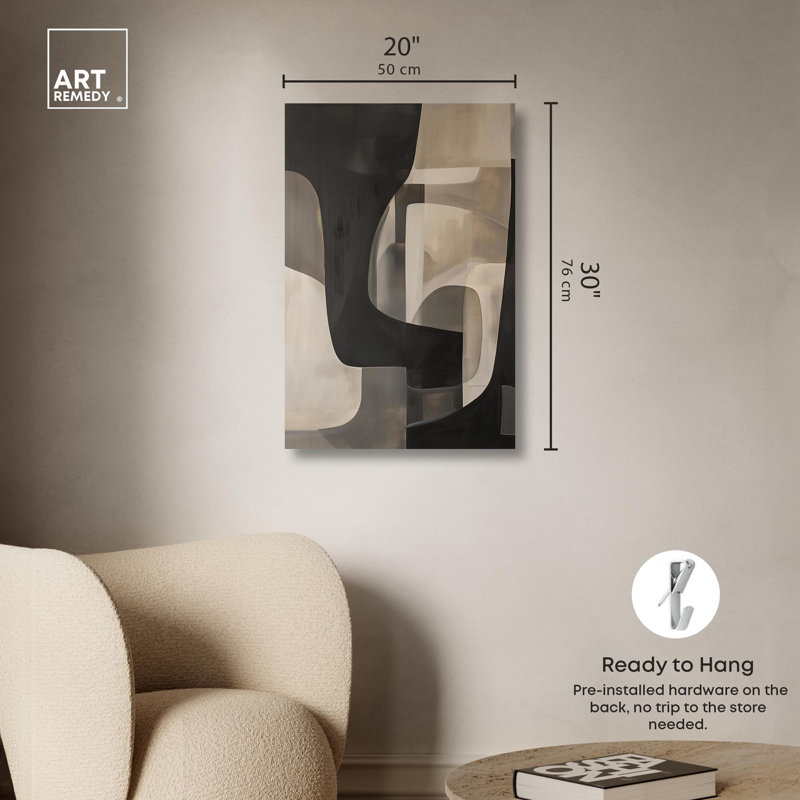 Modern Neutral Abstract Canvas Wall Art, 30" x 20"