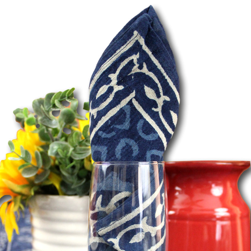 Alvaretta Block Print, Set of Four Cotton Napkins