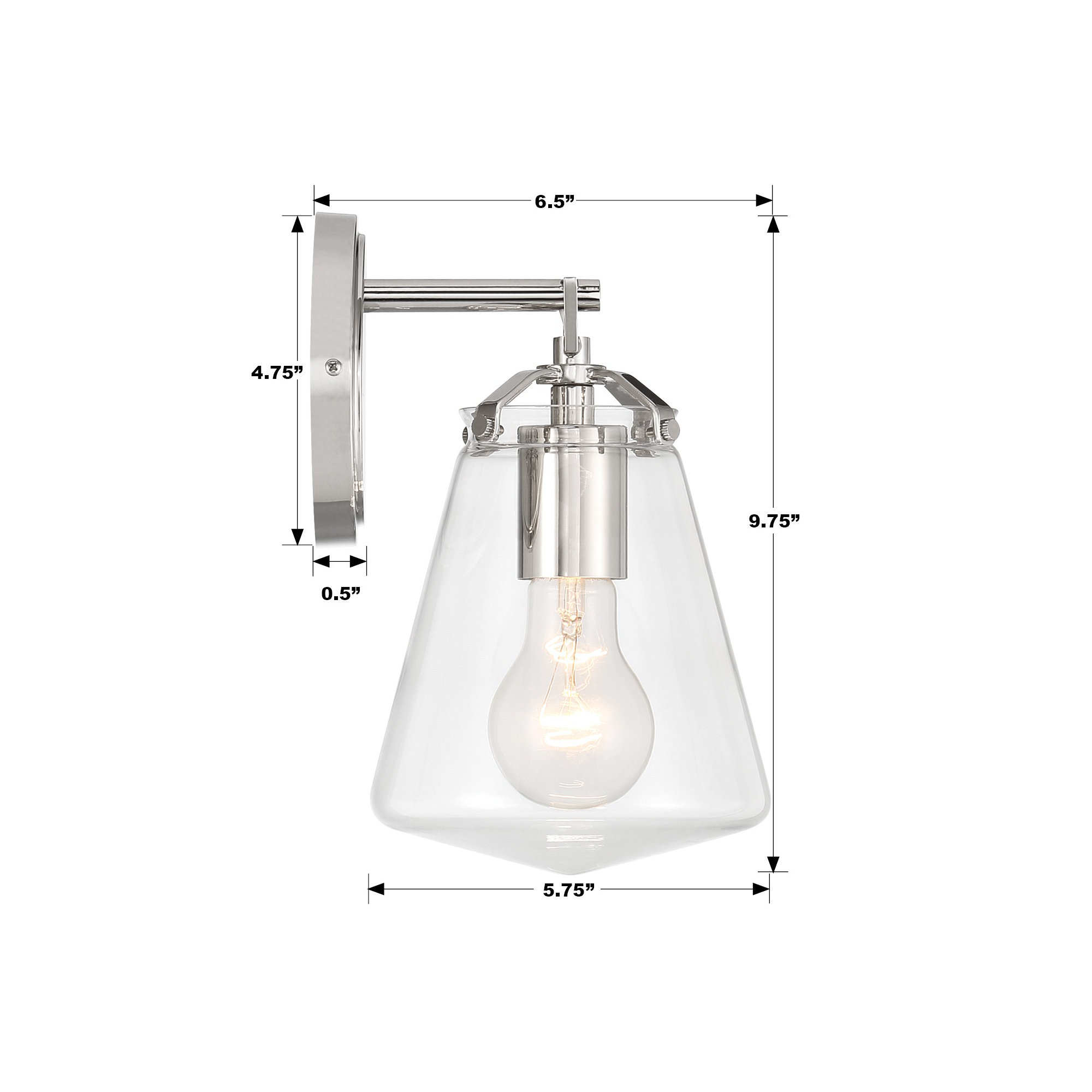 Single Light Dimmable Armed Sconce, Polished Nickel