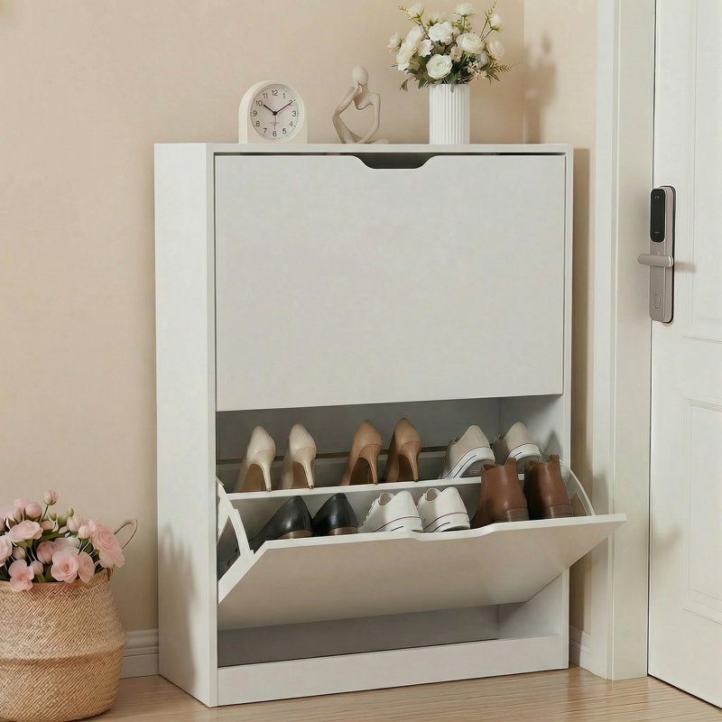 Shoe Cabinet, Narrow Freestanding Shoe Organizer for Hallway or Living Room, White, 32.5" H x 9.45" W x 23.62" D