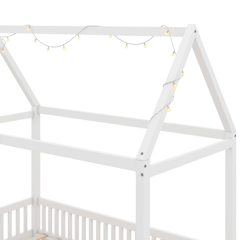 Lit de maison en bois avec barrière de sécurité et éclairage DEL, Lit simple