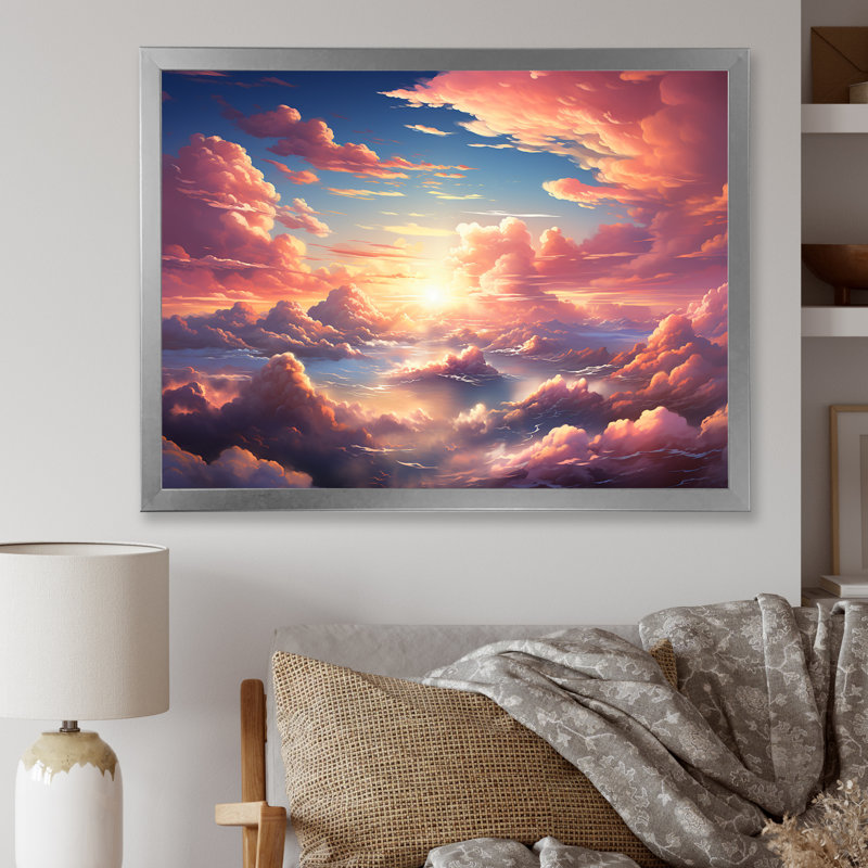 Kawaii Landscape Clouds II sur impression sur toile, H 34 po x l 44 po x P 1,5 po, Cadre photo argenté
