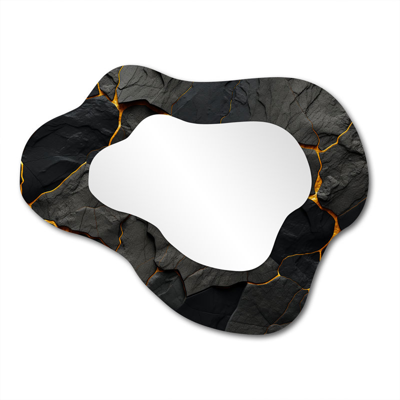 volcano Volcanic Veins - Volcano Asymmetrical Decorative Mirror, Traditional Freeform Wall Mirror, Printed Metal Art