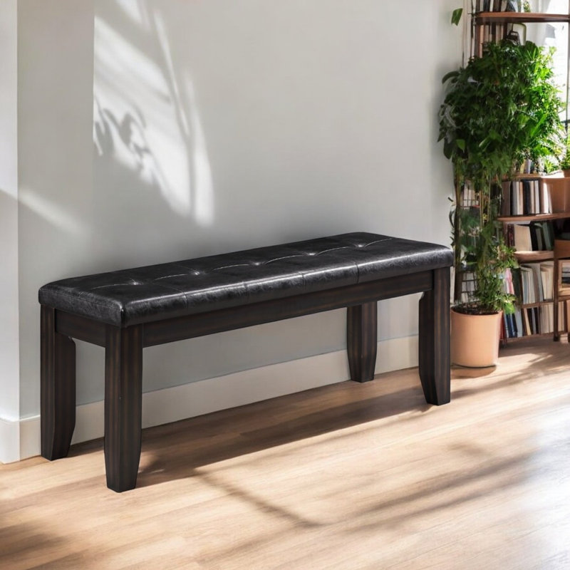 Banc en cuir synthétique noir Urbana et finition espresso