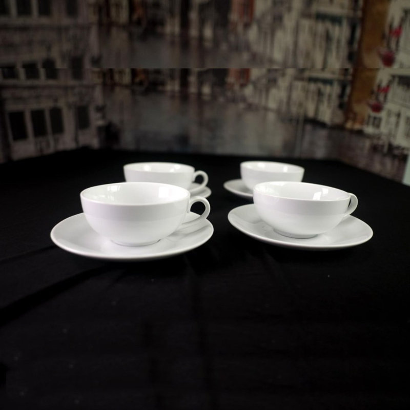 Ceramic Latte Cup And Saucer, Set Of 4