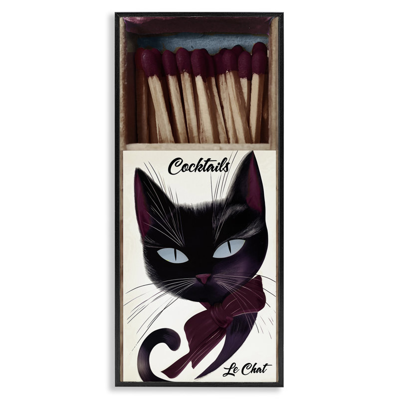 Giclée encadrée de boîte d'allumettes rétro, design par Annabelle Hall, H 24 po x l 10 po, Giclée encadrée noir minuit