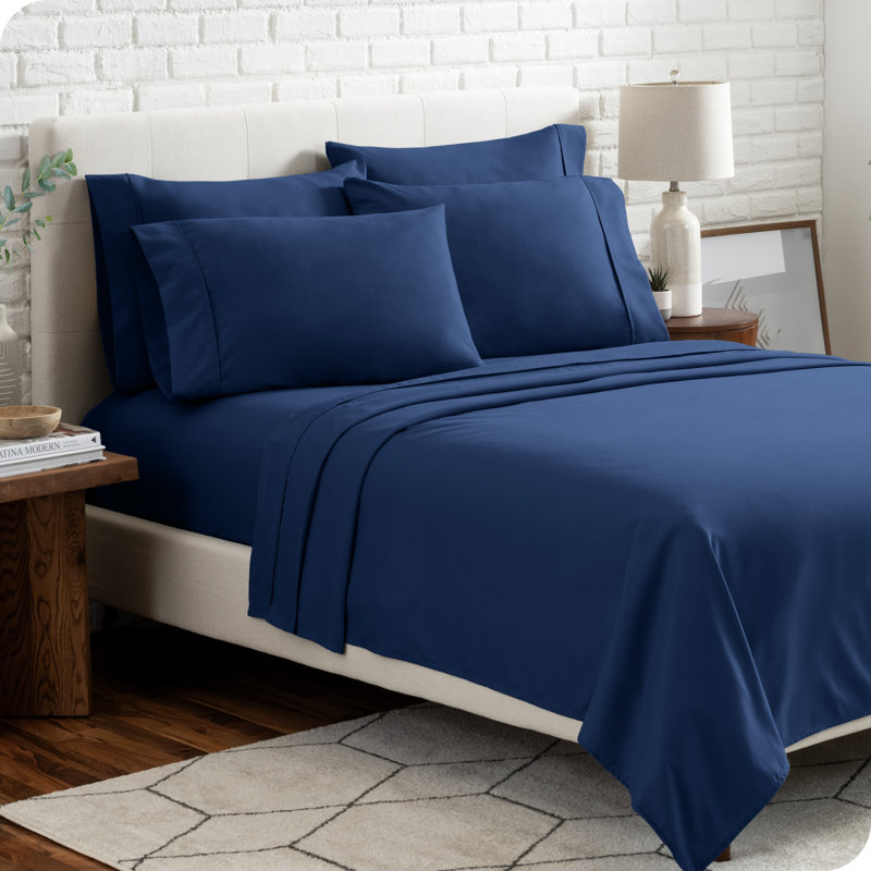Microfiber Sheet Set with Bonus Pillowcase Set, Dark Blue, Split King