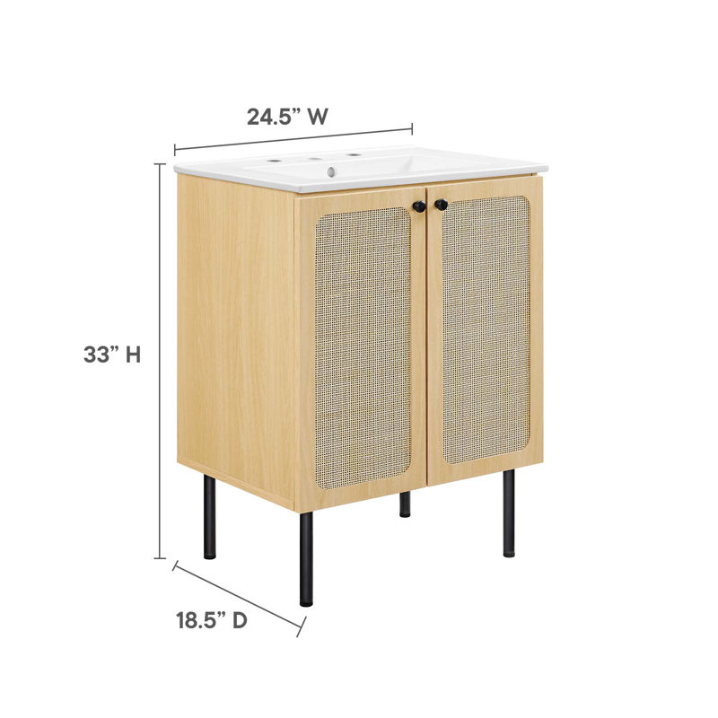 Modway Chaucer 24.5'' Single Bathroom Vanity with Wood Top, Oak/Black, White