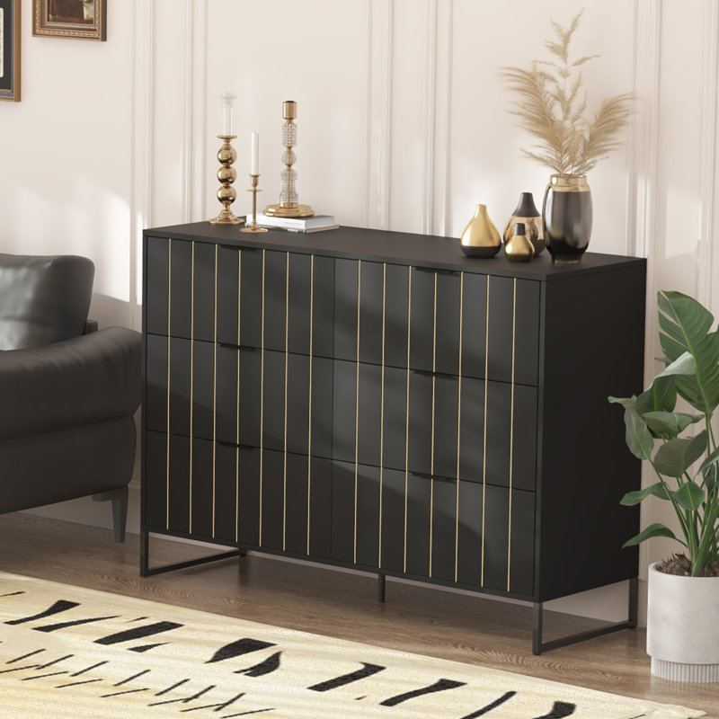 Modern Dresser With 6 Deep Drawers, 6 Chest Of Drawers Wide Double Dressers, Wooden Storage Cabinet For Bedroom, Living Room, Hallway, Entryway