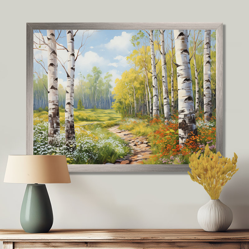 «Birch Woods Spring Awakening II», art mural bouleau, Cadre naturel flottant, H 24 po x l 32 po x P 1 po