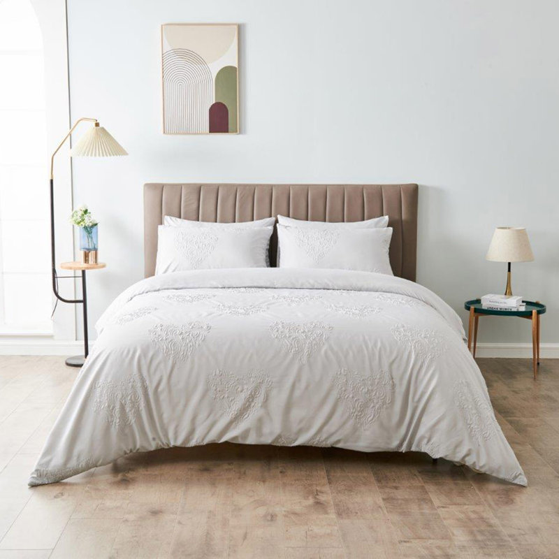Polyester Geometric Duvet Cover with Pillowcases, 135 x 200 cm, White