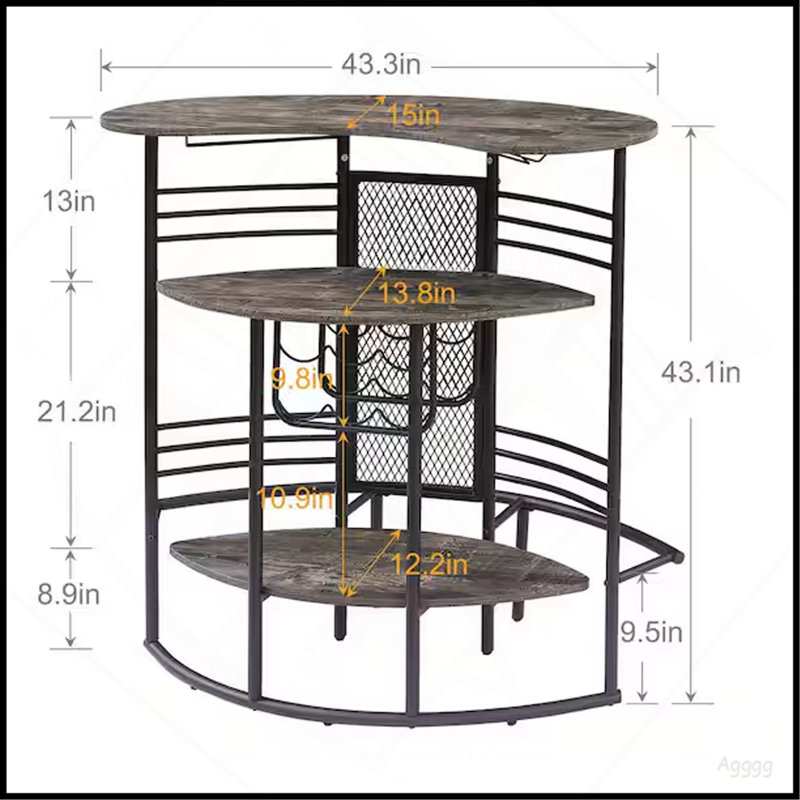 Table de bar ovale avec comptoir en bois et rangement pour bouteilles de vin, support à boulanger pour salle à manger, brun