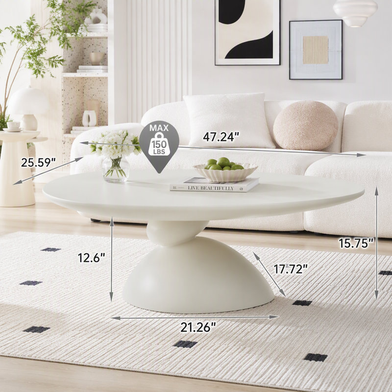 Table basse ovale en forme de pierre porte-bonheur, 47.24"W, Milk White