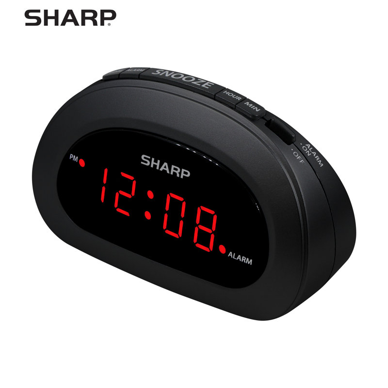 Compact Black Digital Alarm Clock with Red LED Display