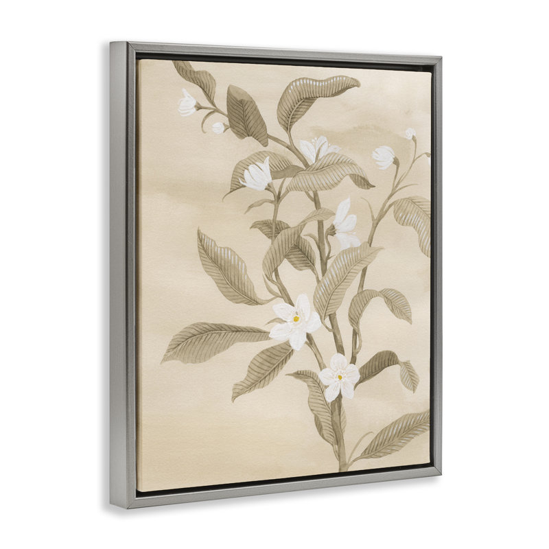  «Neutral White Daffodils», art mural encadré flottant par Grace Popp, H 21 po x l 17 po, Cadre flottant gris lustré