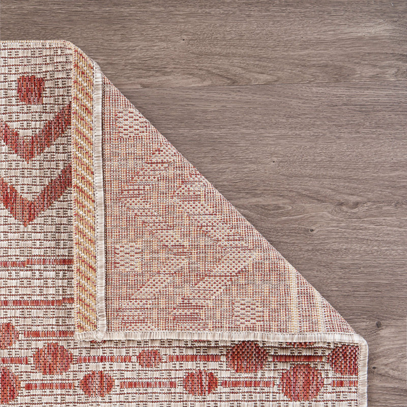 Sunshower Chevron Red & Beige 1'10" x 3' Synthetic Indoor/Outdoor Rug