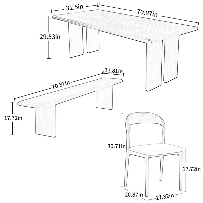 Ensemble de salle à manger Eleeza, H 29,53 po x L 70,87 po x l 31,5 po