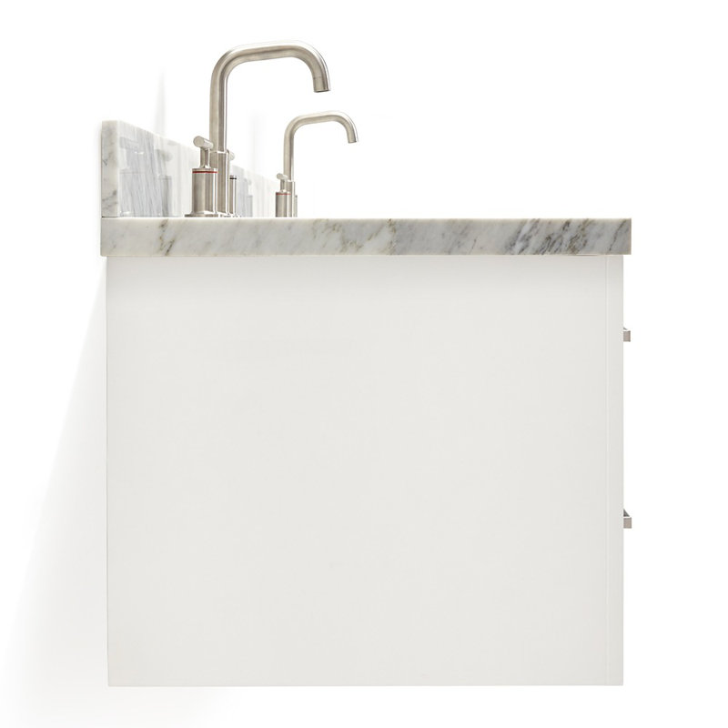 73'' W Double Vanity, Pure White Quartz, Gray, Brushed Nickel