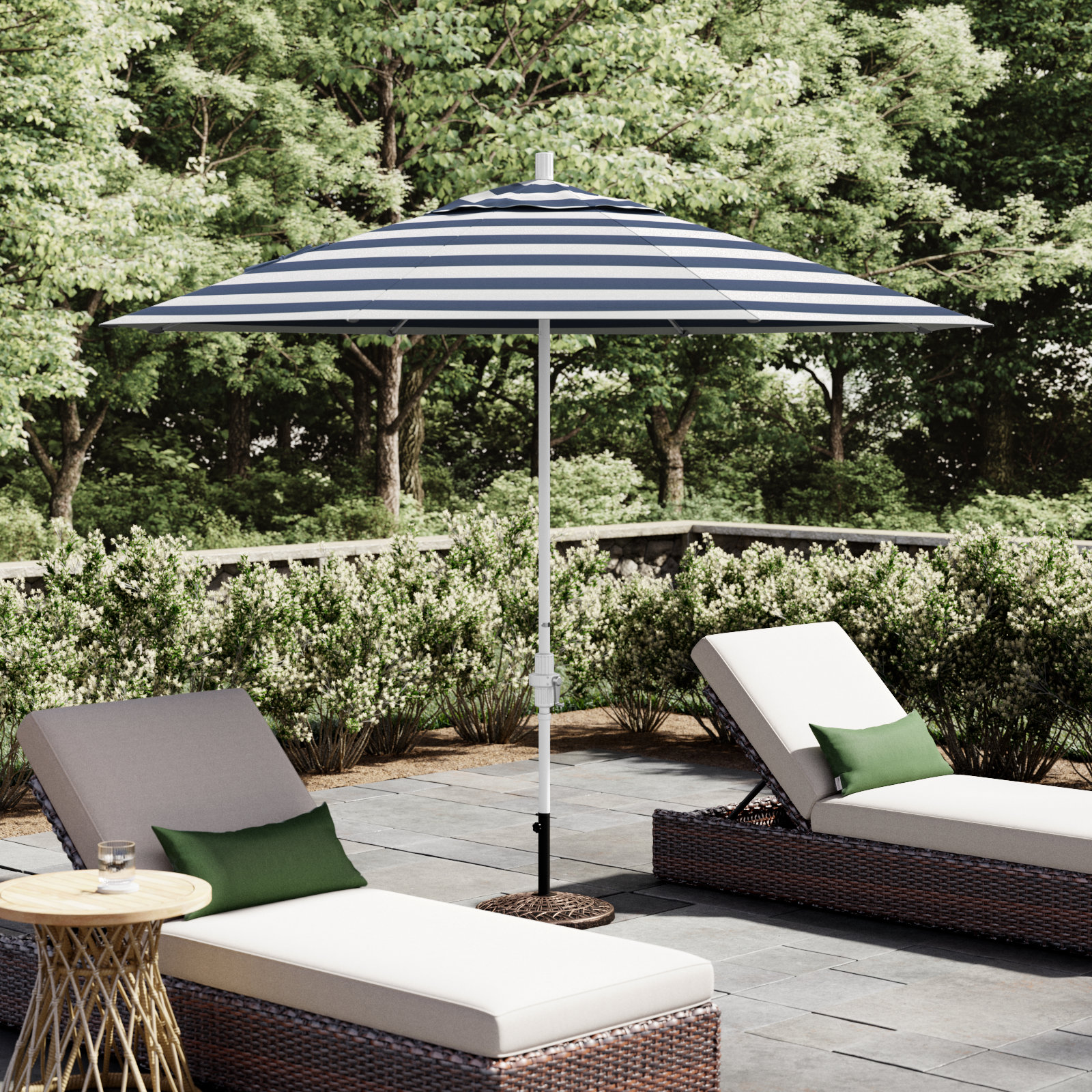 Calline 9' Umbrella, Navy White Cabana Stripe