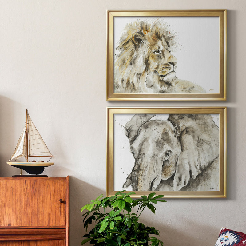 SAVANNAH I - Ensemble de 2 reproductions, Toile encadrée dorée, H 18,5 po x l 24,5 po x P 1,5 po, Pas de tapis