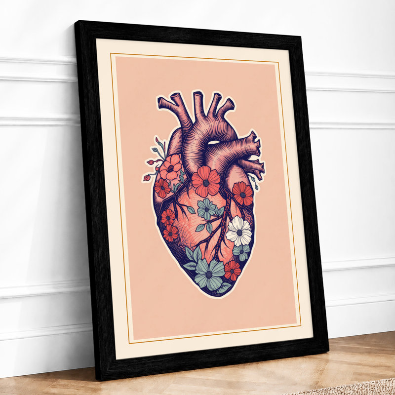 Anatomical Heart Study Modern - Print, Black, A4 - 29.7 x 21.0 cm