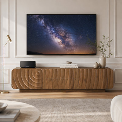 58''/71' Mid-Century Modern Fluted Wave TV Stand with 2 Drawers & Storage Cabinet，Rounded Corners Media Console
