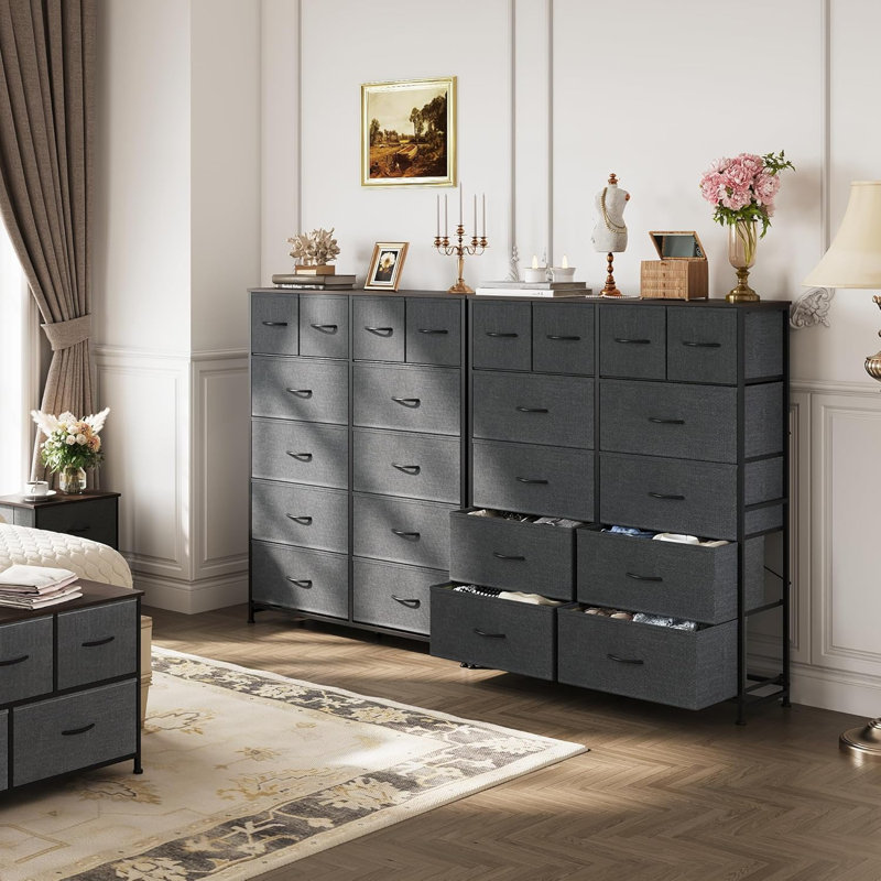 Tall Fabric Dresser With 12 Drawers For Bedroom, Closet, Chests Of Drawers, Fabric Storage Dressers, Steel Frame, Gray