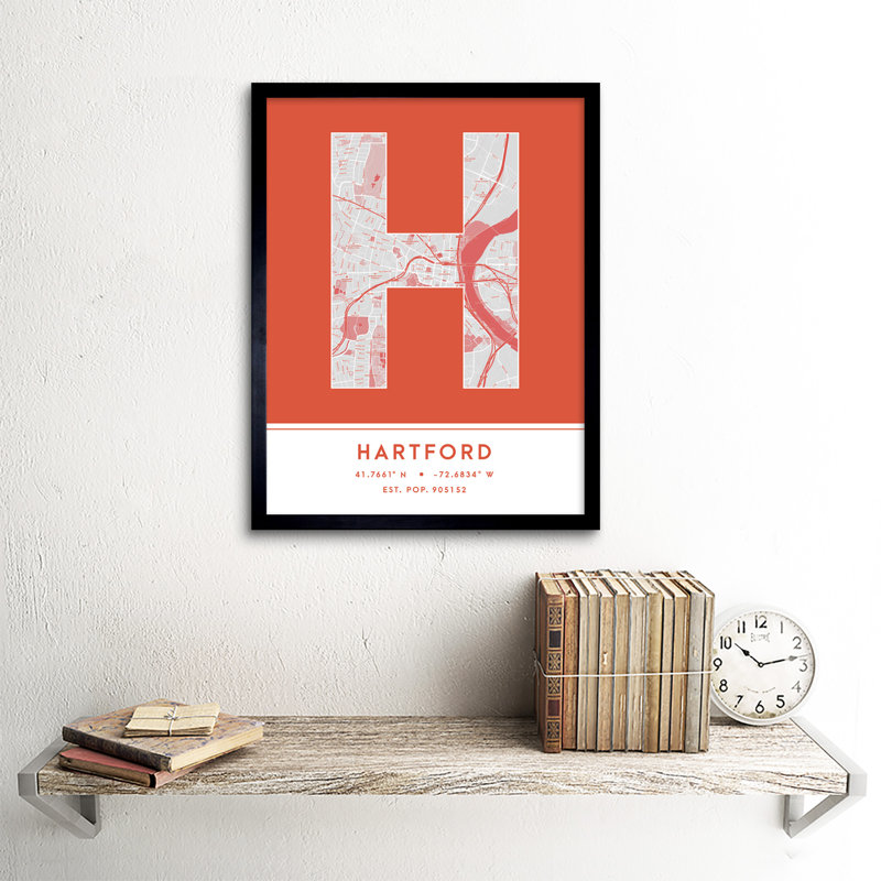 Hartford Connecticut United States City Map by Wee Blue Coo - Single Picture Frame Typography