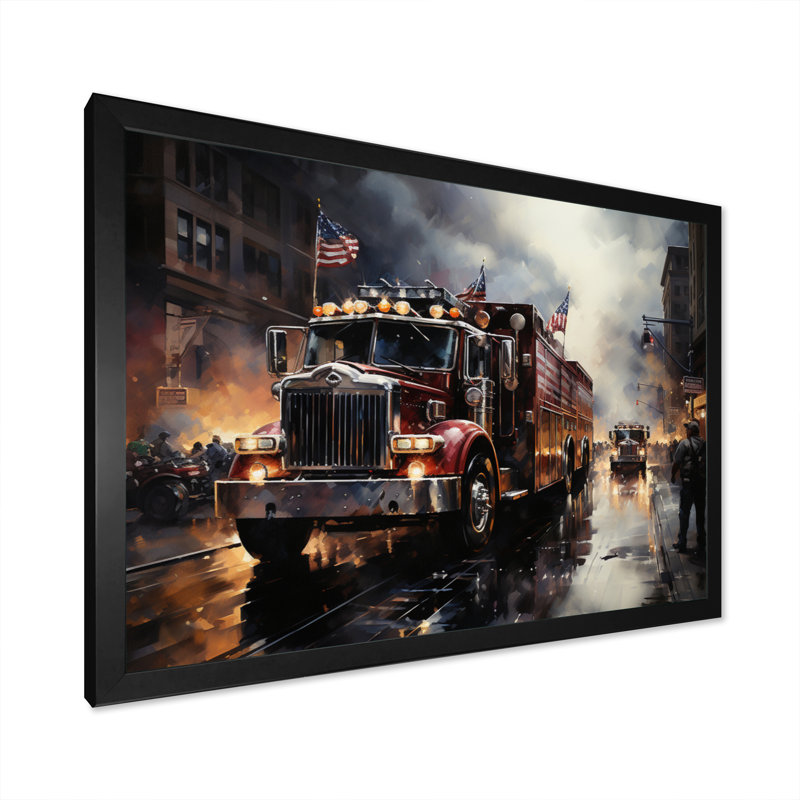 " Fire Truck I ", Black Single Picture Framed, 30" H x 40" W x 1.5" D