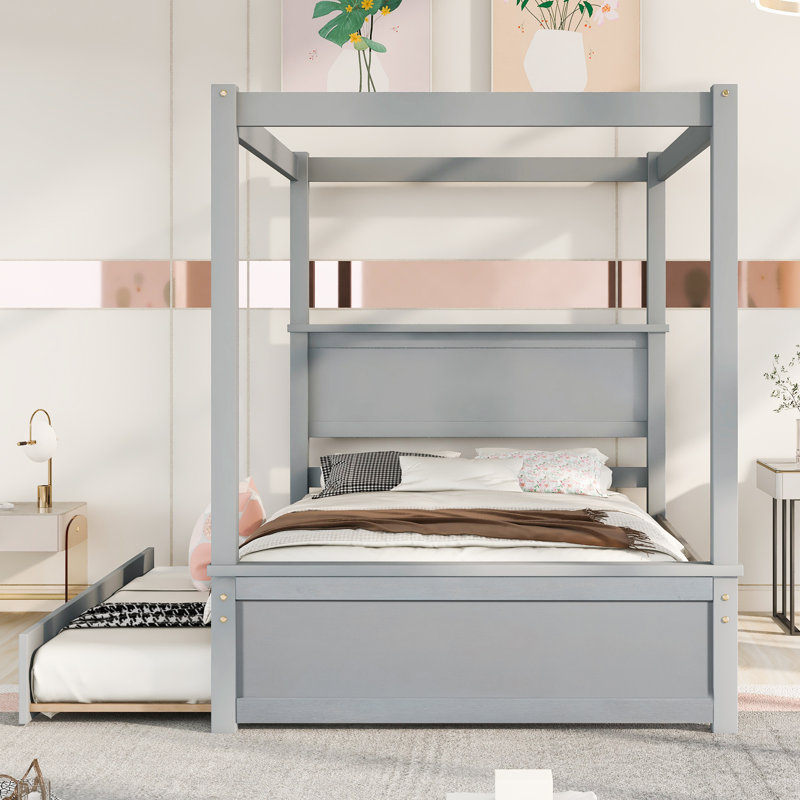 Canopy Bed With Trundle, Brushed Gray