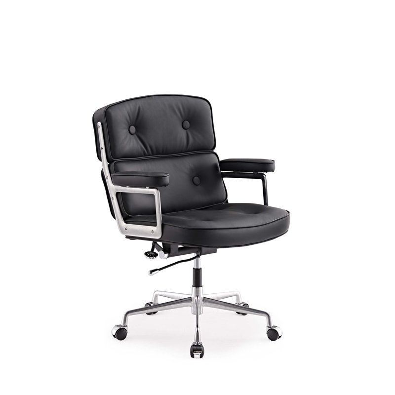 Fauteuil de direction ergonomique à dossier moyen avec support lombaire, Noir, Chrome