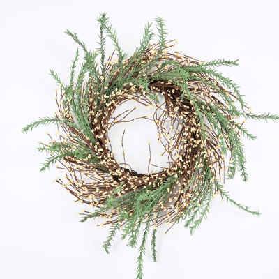 26" Artificial Farmhouse Grapevine Greenery Cypress Twig Pip Berry Spring Fall Front Door Wreath