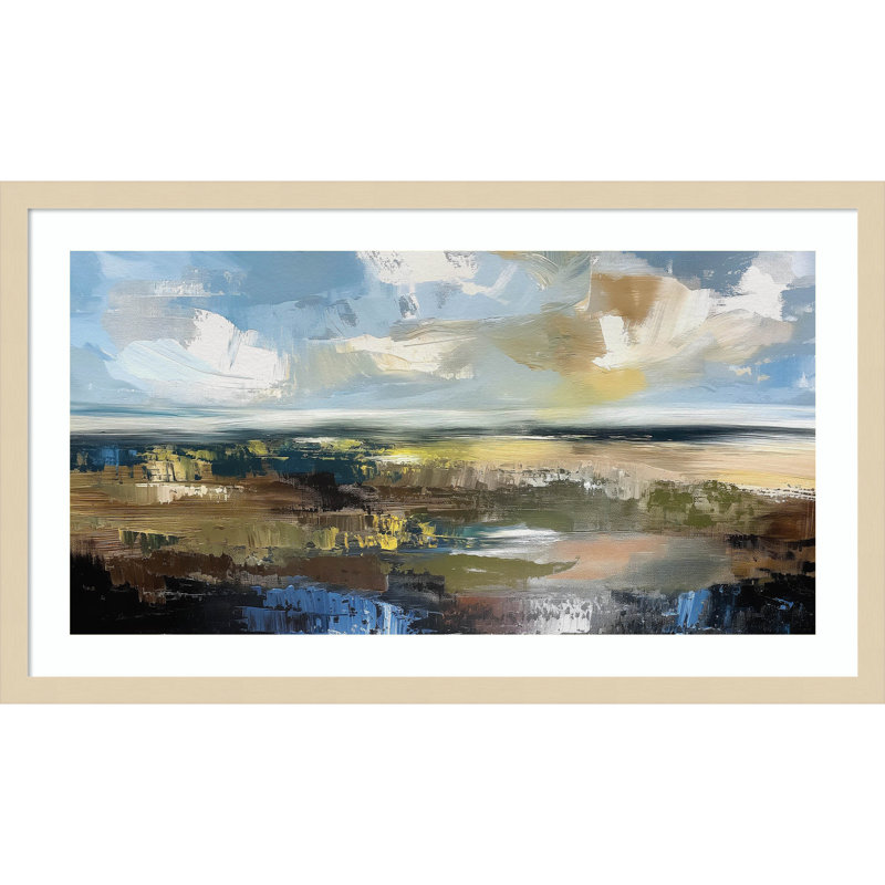 «Serene Earthy Abstract Landscape» par The Creative Bunch Studio, reproduction d'art encadrée sur bois, Brun