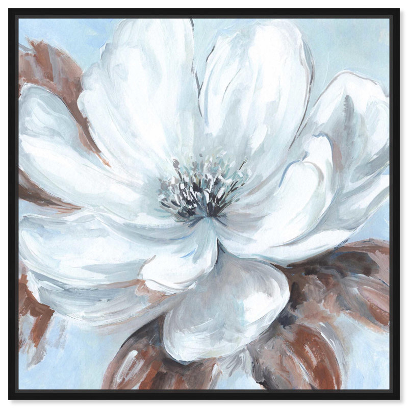 Delicate Blooms I Canvas Elegant Floral Art by , 13" H x 13" W, Black Floater Framed