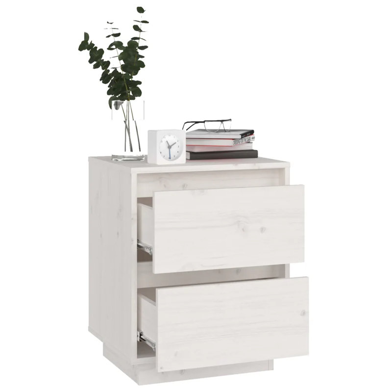 Greeta 40cm W Solid Wood Bedside Table, White